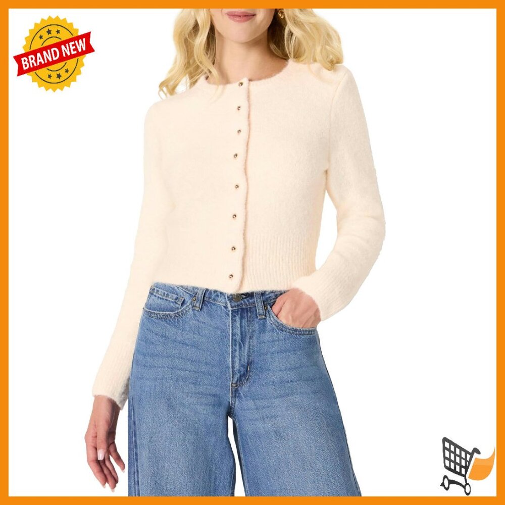 Women's Faux Mohair Button-Down Cardigan Regular Fit Gold Buttons